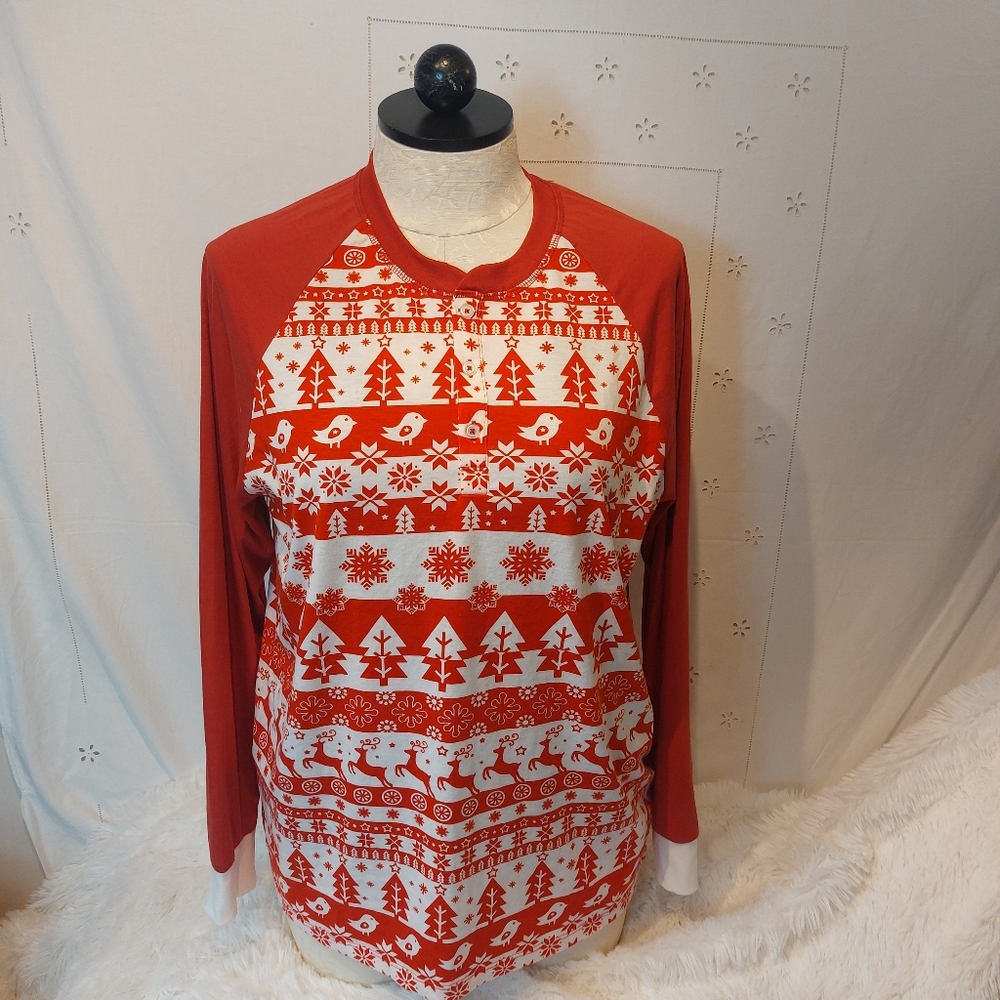Lularoe Mark long sleeve tee large red white Christmas
